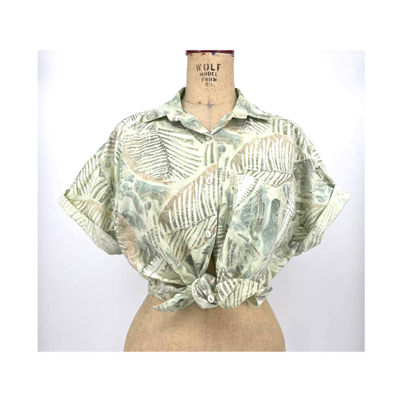 A Paquette California Green Tropical Print Button Front Shirt Medium M - Picture 1 of 8